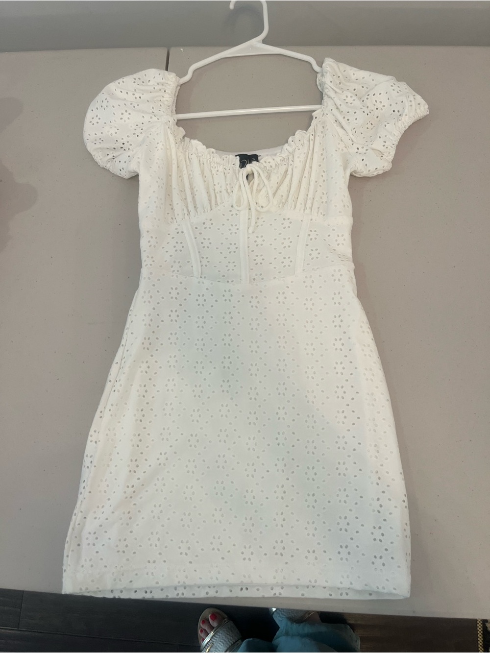 Windsor White Eyelet Puff-Sleeve Mini Dress